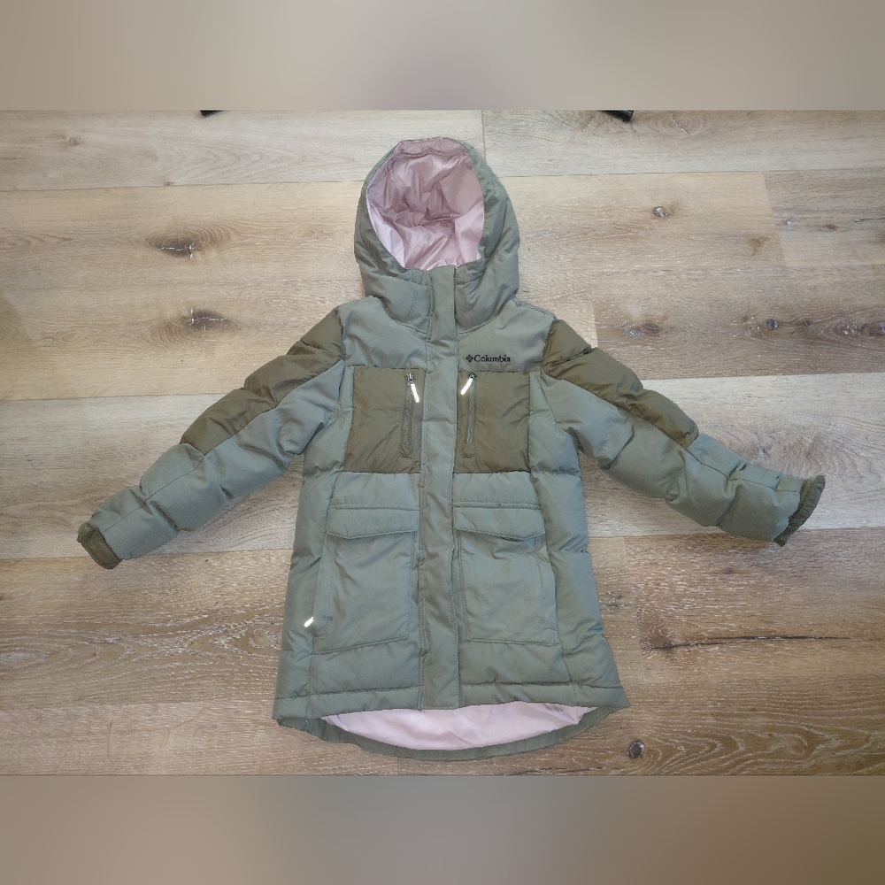 Columbia Kids' Olive and Light Pink Puffer Jacket Sz XS (6/6x)
